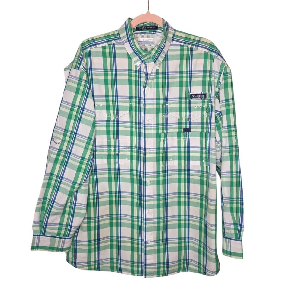 Columbia PFG Super Bonehead Long-Sleeve Fishing Shirt | Men's Medium Green Plaid
